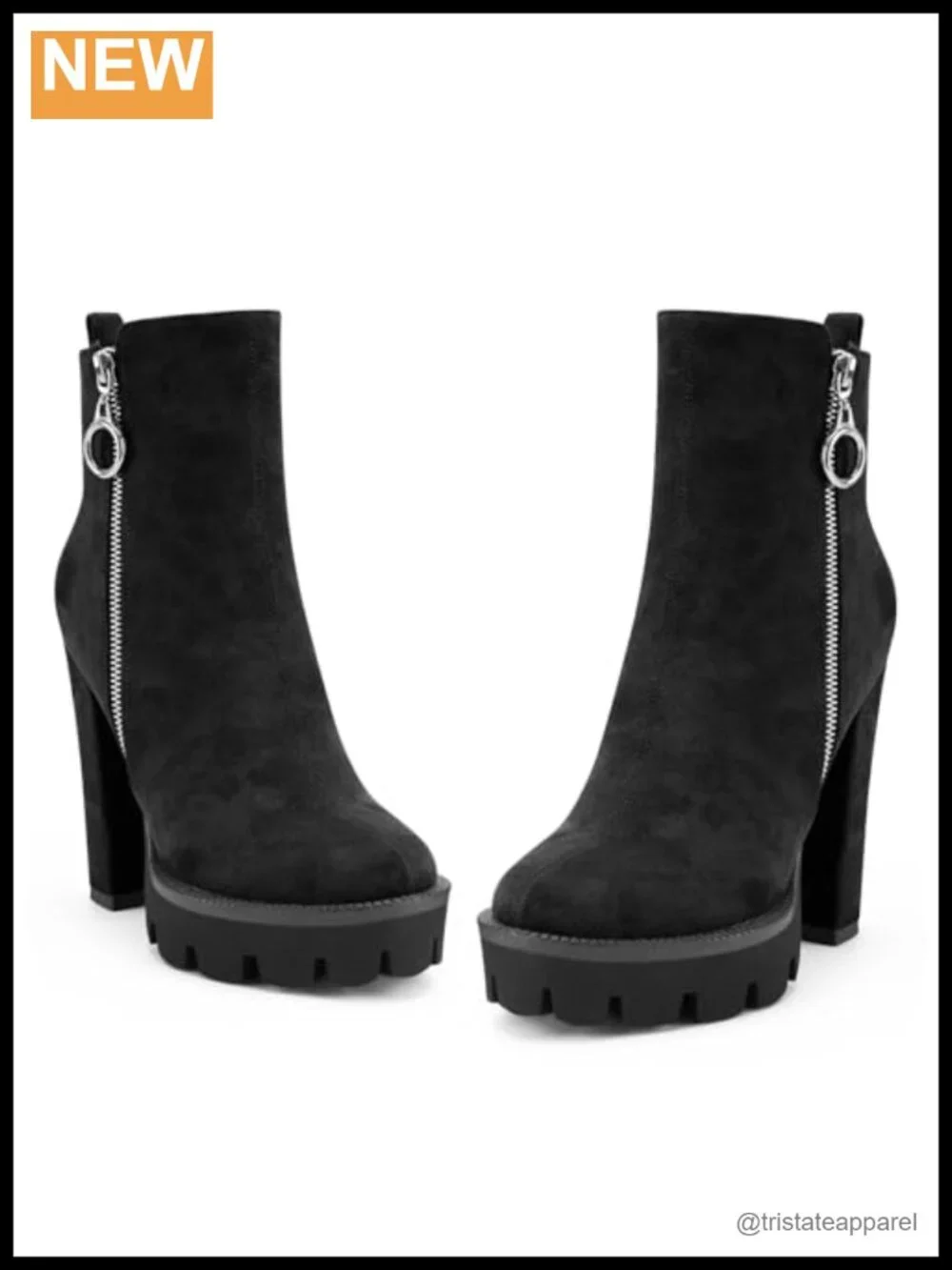 Suede Platform Ankle Boots Chunky Heel Lug Sole Zippered Booties